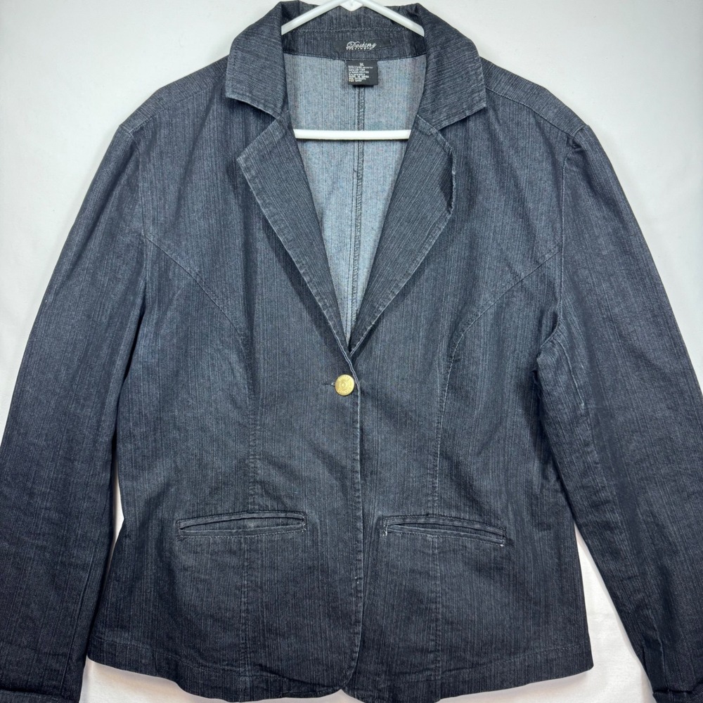 Destiny Platinum Denim Blazer Jacket Dark Wash Fitted Career Women's‎ Sz XL